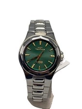 TECHNOS T9B86 relógio analógico quartzo mostrador verde caixa prata estado perfeito JAPÃO comprar usado  Enviando para Brazil