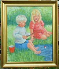 Usado, Monica Smetana - Pittura Su Tela - Bambini Che Pescano Arte Arte comprar usado  Enviando para Brazil