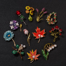 Broches de plantas vintage para mujer elegantes con esmalte de flores alfiler perlas joyería regalo segunda mano  Embacar hacia Mexico
