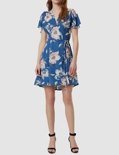 Mini vestido French Connection feminino azul floral cari crepe gola V linha A 6 US$ 284 comprar usado  Enviando para Brazil