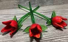 Pacote com 3 flores vintage de tulipas vermelhas brilhantes vidro soprado à mão 29 cm arte flores comprar usado  Enviando para Brazil