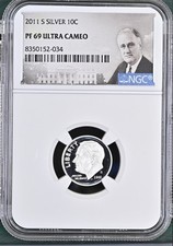 2011-S 10c Roosevelt moeda de dez centavos de prata à prova NGC PF69 Ultra Cameo comprar usado  Enviando para Brazil