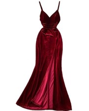Vestido de veludo vermelho sem costas decote V profundo festa à noite vestido de Natal sem mangas comprar usado  Enviando para Brazil