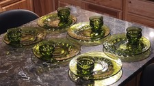 (6) Prato de lanche MCM Indiana Glass Colony Crown impressão digital verde com conjuntos de xícara de chá  comprar usado  Enviando para Brazil