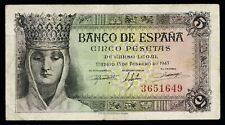 B064 BILLETE ESPAÑA 5 Pesetas SIN SERIE año 1943 Isabel la Católica BC segunda mano  Embacar hacia Argentina