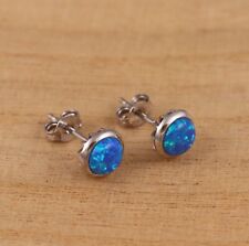 Brincos redondos de prata esterlina 925 opala azul 8 mm de diâmetro na caixa para presente comprar usado  Enviando para Brazil