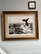 Gravura gravura assinada por Jack Coughlin "Going On the Whale" 1977 arte baleeira emoldurada comprar usado  Enviando para Brazil