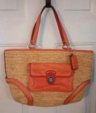 COACH NATURAL STRAW TURNLOCK TOTE COURO TANGERINA 22904 Praia|Vovó Costeira comprar usado COACH NATURAL STRAW TURNLOCK TOTE COURO TANGERINA 22904 Praia|Vovó Costeira comprar usado  Enviando para Brazil