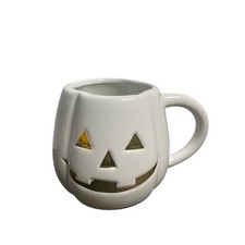 Caneca Jack O’ Lantern Halloween rosto de abóbora copo de cerâmica branco 12 oz comprar usado  Enviando para Brazil