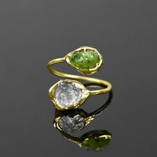 Anel de ouro feminino delicado feito à mão com pedras preciosas ásperas de peridoto natural e cristal, usado comprar usado  Enviando para Brazil