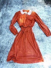 Vestido de veludo vintage Mod Boho anos 60/70 Peter Pan colarinho laranja queimado cintura elástica média, usado comprar usado  Enviando para Brazil