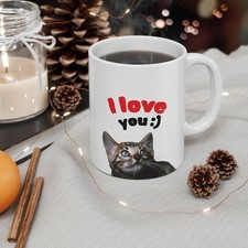 Ceramiczny kubek do napoju z słodkim kotkiem i napisem "I Love you :)" na sprzedaż Ceramiczny kubek do napoju z słodkim kotkiem i napisem "I Love you :)" na sprzedaż  PL