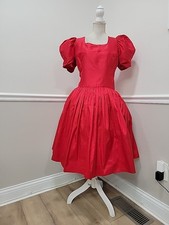 Dupioni de seda vermelha vintage? Vestido de casamento formal manga bufante midi formatura, usado comprar usado  Enviando para Brazil