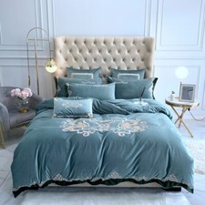 Conjunto de roupa de cama de veludo conjunto de lençóis de cama queen/king size bordado comprar usado  Enviando para Brazil