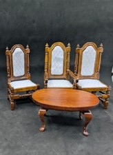 Antigo Tecido miniatura para móveis de casa de bonecas em cadeiras e mesa de madeira, usado comprar usado  Enviando para Brazil