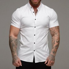 Usado, Blusa elástica masculina casual manga curta fitness músculo lapela camisas esportivas finas comprar usado  Enviando para Brazil