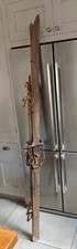 Esqui antigo/antigo de madeira 82" (209cm) de altura com varas de metal/bambu comprar usado  Enviando para Brazil