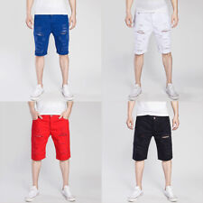 Shorts jeans masculino buraco destruído meia calça jeans fina bolso comprar usado  Enviando para Brazil