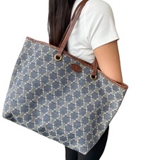 Bolsa tote CELINE vintage macadame monograma logotipo denim azul ouro algodão couro, usado comprar usado  Enviando para Brazil