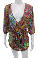 Mini vestido feminino Luli Fama estampa paisley gola V cintura amarrada multicolorido tamanho M comprar usado  Enviando para Brazil