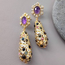 Usado, Brincos pendurados de pedra preciosa turmalina de ametista folheados a ouro joias da moda comprar usado  Enviando para Brazil