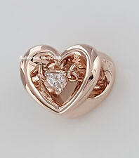 Novo Autêntico Ouro Rosa Pandora Coração Radiante & Pedra Flutuante charme 782493C01, usado comprar usado  Enviando para Brazil