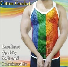 Colete LGBTQ malha listras arco-íris rede regata desfile gay fantasia de pano orgulho comprar usado  Enviando para Brazil