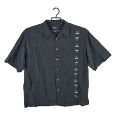 Camisa masculina Haggar preta 100% seda bordada palmeira manga curta botão para cima GG comprar usado  Enviando para Brazil