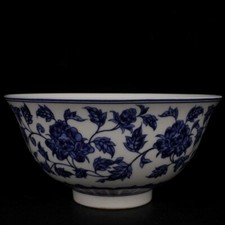 Porcelana antiga tigela de porcelana azul e branca com padrão de lótus e galhos emaranhados comprar usado  Enviando para Brazil