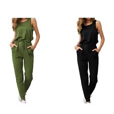 Macacão feminino casual tripulação sem mangas cordão elástico cintura skinny, usado comprar usado  Enviando para Brazil