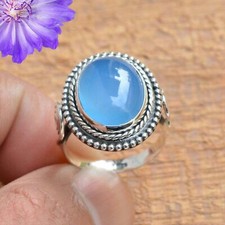 Anel de prata esterlina 925 pedra preciosa calceda azul feito à mão anel de joia para presente comprar usado  Enviando para Brazil