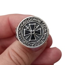 Męski srebrny pierścionek templariusz rycerz Non Nobis Domine 925 stemplowany na sprzedaż  Wysyłka do Poland