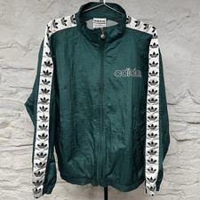 Jaqueta corta-vento vintage Adidas zíper completo náilon bordada soletrada etiqueta bandeira verde comprar usado  Enviando para Brazil