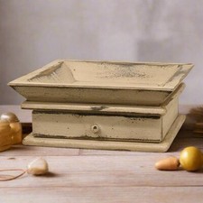 Bandeja de madeira branca envelhecida artesanal primitiva com gaveta comprar usado  Enviando para Brazil