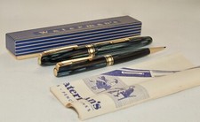 CONJUNTO DE CANETA-TINTEIRO E LÁPIS VINTAGE WATERMAN'S W5 - AZUL ESTRIADO - ESTADO PERFEITO comprar usado  Enviando para Brazil