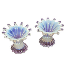 Castiçais de vidro arte opalescente branca Fostoria Heirloom, conjunto de 2 (década de 1950), usado comprar usado  Enviando para Brazil