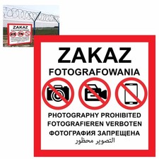 ZAKAZ FOTOGRAFOWANIA - tablica zgodna z MON , płyta PCV 60x60cm wodoodporna   na sprzedaż  PL