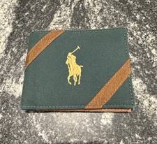 Polo Ralph Lauren Big Pony verde marrom carteira dobrável lona dinheiro porta-cartão, usado comprar usado  Enviando para Brazil