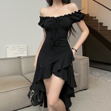 Vestido de bainha irregular preto babados verão sexy longo coquetel festa clube vestido comprar usado  Enviando para Brazil