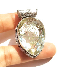 Pingente de prata esterlina 925 pedra preciosa de quartzo rutilada dourada feita à mão comprar usado  Enviando para Brazil