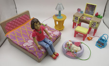 CONJUNTO DE QUARTO Fisher Price Cama Vaidade Mesa de Cabeceira Mulher Bolsa para Cachorro Antiga Casa de Bonecas comprar usado  Enviando para Brazil