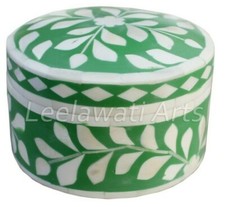 Caixa decorativa redonda com design de flor verde incrustação óssea comprar usado  Enviando para Brazil