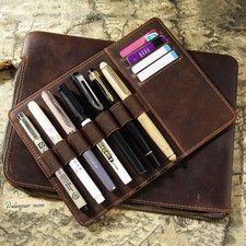 Estojo de lápis de couro genuíno caneta com zíper bolsa de papelaria arquivo pasta de documentos comprar usado  Enviando para Brazil