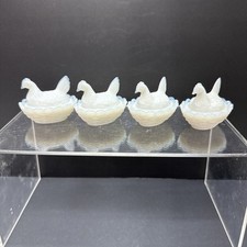 CONJUNTO 4 VINTAGE DEGENHART Copo de Leite Opalescente Branco Galinha no Ninho Adega de Sal, usado comprar usado  Enviando para Brazil