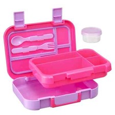 Lancheira infantil de plástico rosa para meninas Bento Box com utensílios, compartimentos separados comprar usado  Enviando para Brazil