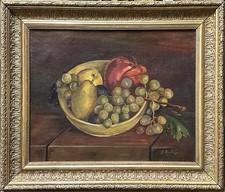 Still Life with Fruit, Original Antique Oil Painting, Hand Made , Framed, Signed comprar usado  Enviando para Brazil