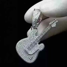 Pingente masculino amuleto de guitarra moissanita real corte redondo 2,5 ct folheado a ouro branco 14K comprar usado  Enviando para Brazil