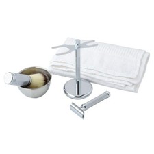 JUEGO DE AFEITADO DE METAL 4 PIEZAS CEPILLO DE AFEITAR DE AFEITAR DE DOBLE FILO TAZA Y SOPORTE + CUCHILLAS segunda mano  Embacar hacia Mexico