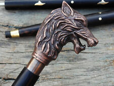Bastão de caminhada feito à mão cabeça de lobo cabo de latão antigo bengala de madeira decoração vintage comprar usado  Enviando para Brazil