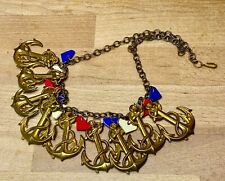 Usado, Colar pendurado vintage com âncoras de metal em tom de ouro e amuletos patrióticos de galalita comprar usado  Enviando para Brazil